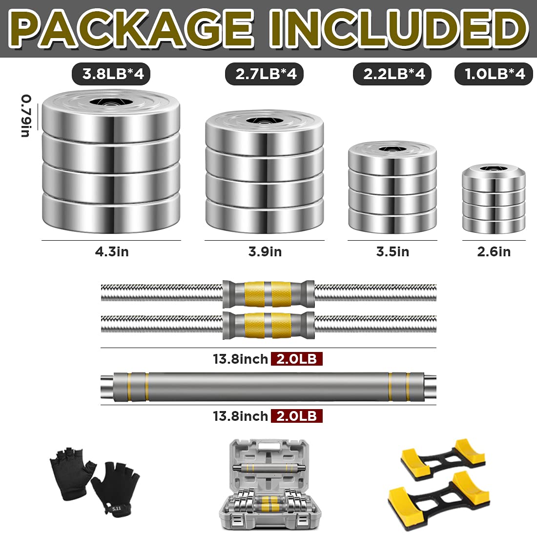 PHOEROS Adjustable Dumbbell Set - 44/66/88 LBS weights set, Dumbbell Barbell 3 in 1, Steel Dumbbells Pair with Connecting Rod for Adults Women Men Fitness Workout, Home Gym Exercise Training Equipment (44lbs)