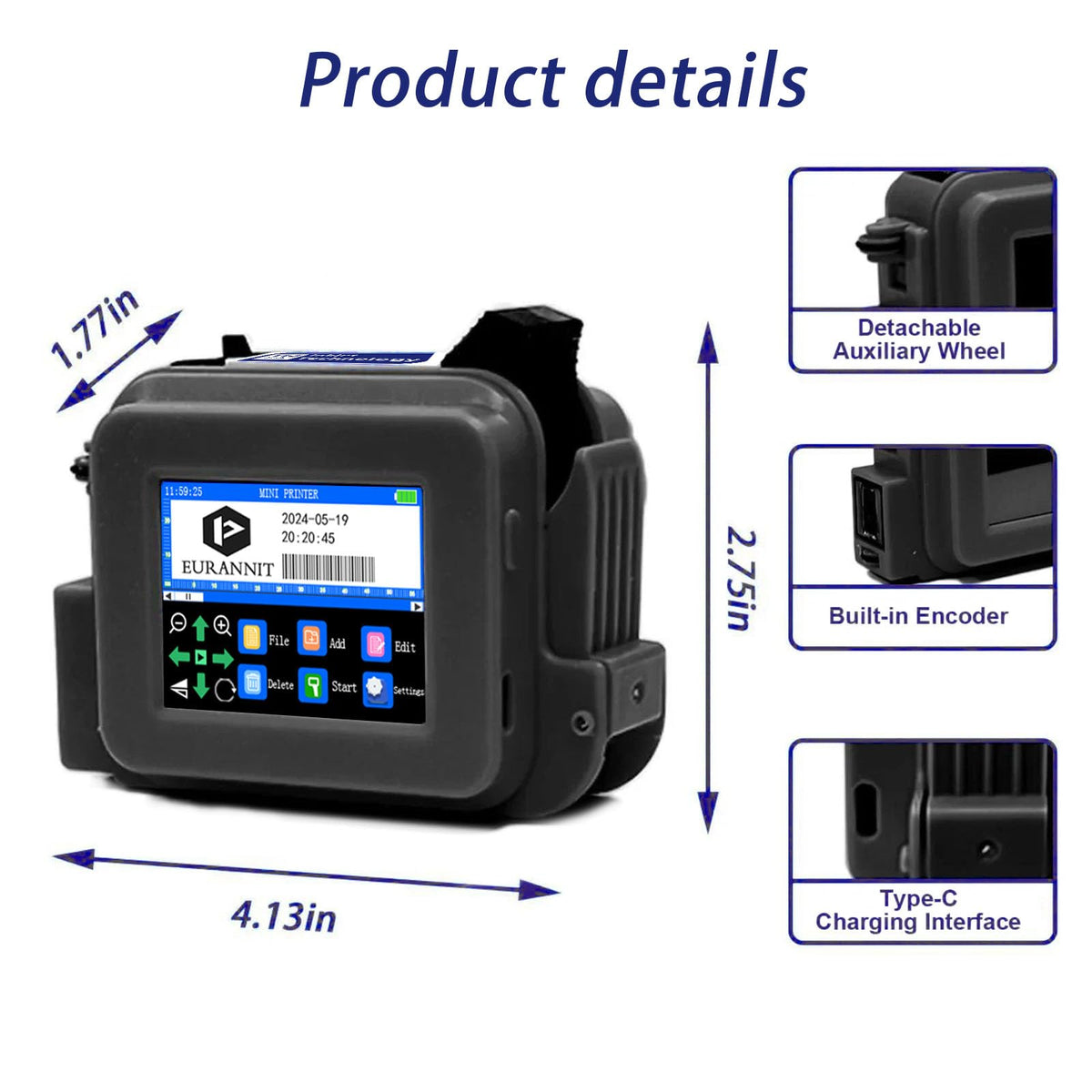 Eurannit XMINI Handheld Inkjet Printer 12.7mm with ER520 Ink Cartridge