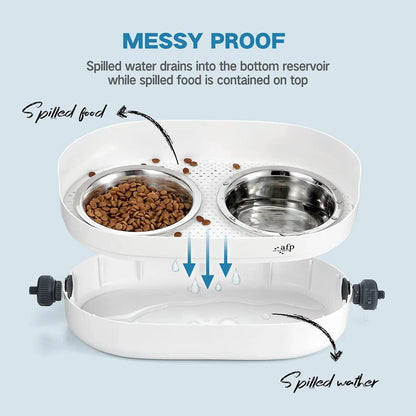 ALL FOR PAWS Raised Cat Bowl 3 Heights Adjustable, Elevated Double Bowls with 2x350ML Stainless Steel Dishes, Cat Feeding Station for Small Medium & Large Cats, Non-Slip and No Spill (44x26x20CM)