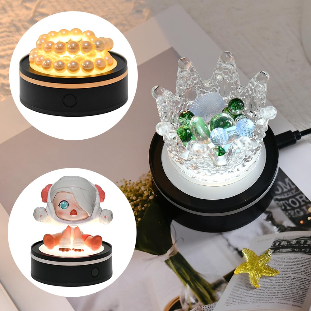 ZRENJHUS LED Light Base Display Stand Round Pedestal Multicolor Lighted Up Base for 3D Crystal Art Black 12 Colorful Modes Base - Flat