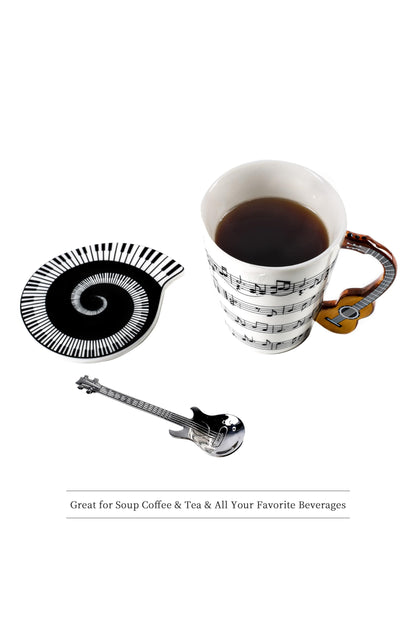 Guitar Novelty Mug Unique Musical Gift Coffee Cup with Cool Music Themed Lid & Guitar Handle Design & Guitar Spoon, Great Gifts for Music Teachers,&guitarLoversfor Holidays,Fathers Day,Men,Woman