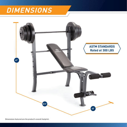 Marcy Standard Weight Bench with 80lbs to 100 lbs Vinyl-Coated Weight Set for Strength Training, Weight Lifting for Personal Home Gym