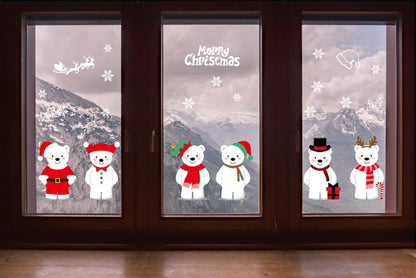 Yusongirl Christmas 6 Cute Bears Windows Stickers Decoration Snowflakes Bear Double Sided Electrostatic PVC Sticker Glass Door Fridge Showcase Window Clings Winter Holiday New Year Decals