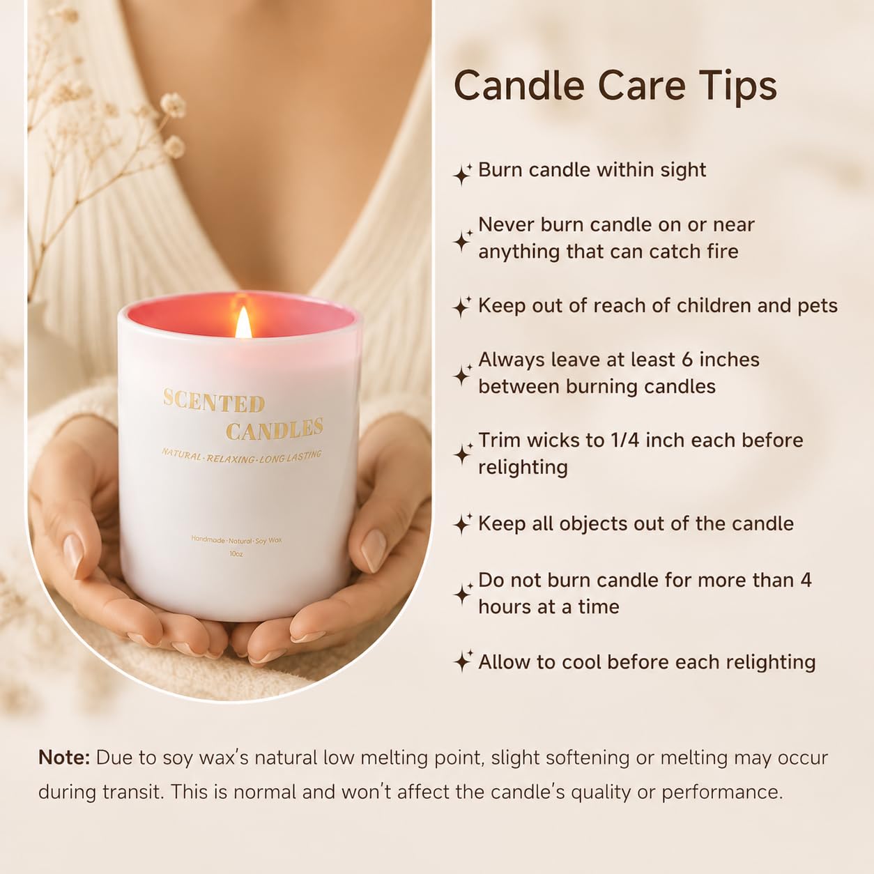 Lanttu Rose Scented Candle for Home Decor, 10 oz Natural Soy Wax Jar Candles, 40 Hours Long Lasting Burning Candles for Women Mom Friend Birthday Housewarming Gift