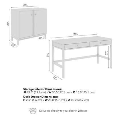 Bush Home 54-Inch Writing Desk with 2 Door Low Storage Cabinet, Computer Study Laptop Table Workstation, Drawers and Adjustable Shelves, Home Office Furniture Set, Avery Collection, Chocolate Birch