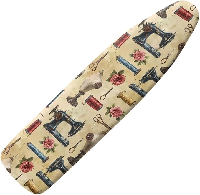 Ironing Board Cover, Standard Size 15x54, Sewing Machine Rose Print, Elastic