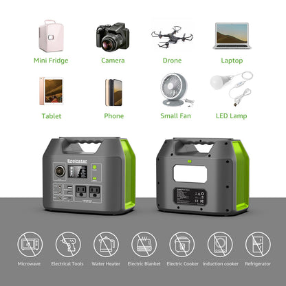 Portable Power Station EnginStar 300W Solar Generator 110V 296Wh Power Bank Two Pure Sine Wave AC Outlet 80000mAh Lithium Battery Pack for Camping Outdoors Trip RV Hunting Vans Emergency Backup