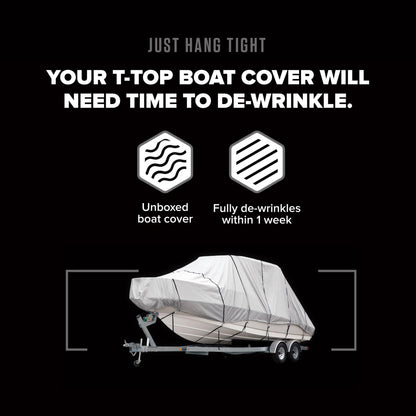 Budge Hard Top T-Top Boat Cover, Fits Boats 24-26ft with Beam up to 106", 600 Denier UV & Water Resistant Polyester, Gray