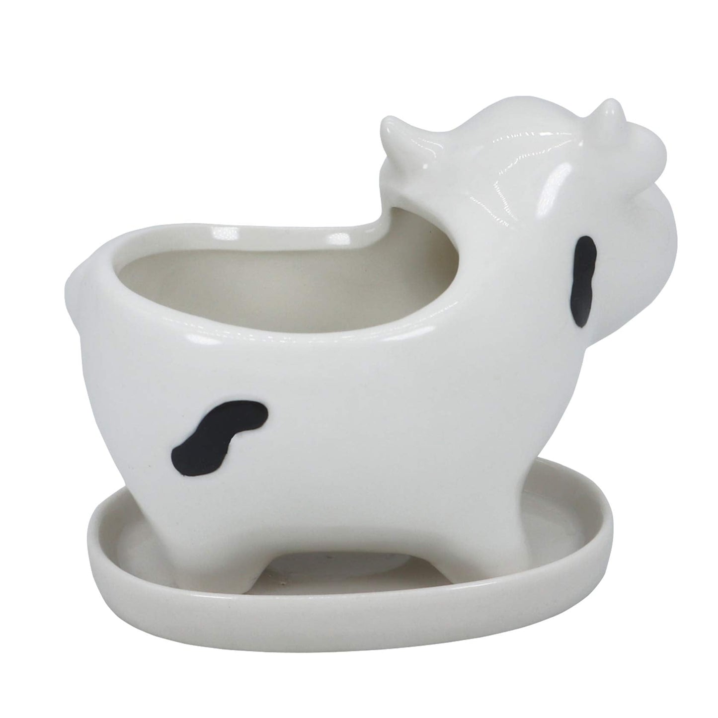 Gemseek Cute Cow Succulent Planter Pot with Drainage Tray, Small White Ceramic Cactus Flower Container, Animal Shaped Indoor Air Plants Holder