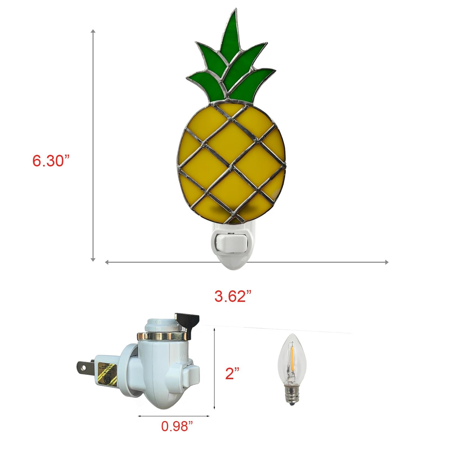 CHEZBABY Stained Glass Night Light Plug into Wall Accent Nightlight Lamp Decorative for Hallway Bedroom Kitchen Home Decor(Pineapple)