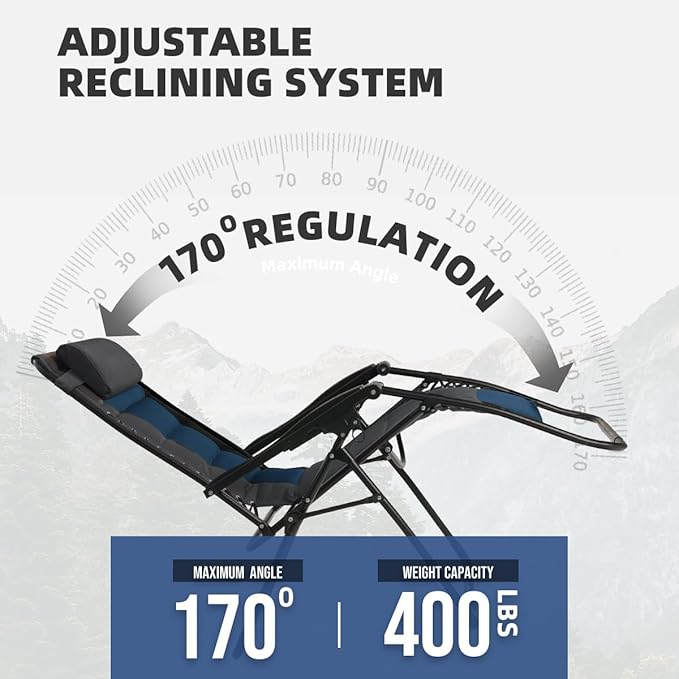Zero Gravity Chair Set of 4 Oversized Folding Recliner, Padded Anti Gravity Lounge Chair with Adjustable Pillow & Cup Holder for Outdoor Camping, Patio, Poolside, Lawn (Black & Blue)
