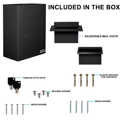 Durabox Through-The-Wall Drop Box Deposit Safe 17 x 13 x 7 - Heavy Duty Steel Mailbox with Lock for Receiving Mail, Checks, Letters, Cash and More for Home, Office and Commercial Use (D700) (Black)