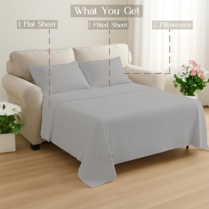 Sleeper Sofa Bed Sheet, 100% Cotton 400 Thread Count, 4 Piece Set, Deep Pocket
