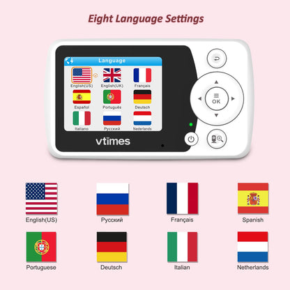 VTimes Baby Monitor with Camera and Audio, Video Baby Monitor No WiFi Night Vision 2.4" LCD Screen Portable Baby Camera Monitor Alarm Lullaby Temperature Sensor and 1000ft, Ideal for Baby/Elderly/Pet