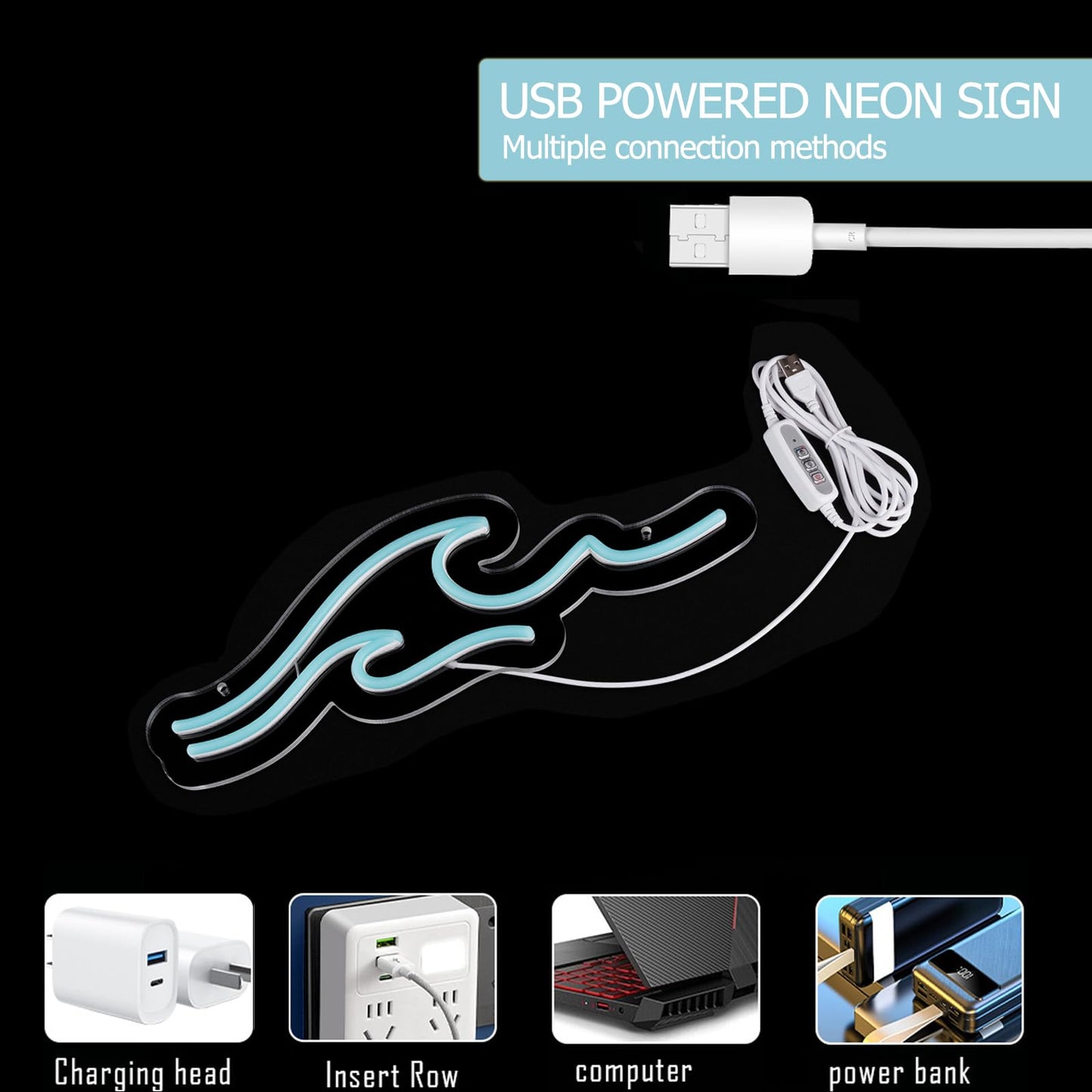MissAudrey Wave Neon Signs with Cycle Timer, 15 * 5.1" Dimmer Ice Blue Wave Led Neon Light Sign For Kids Wall Decor USB Powered For Living Room Bar Bedroom Decorations Christmas Gift