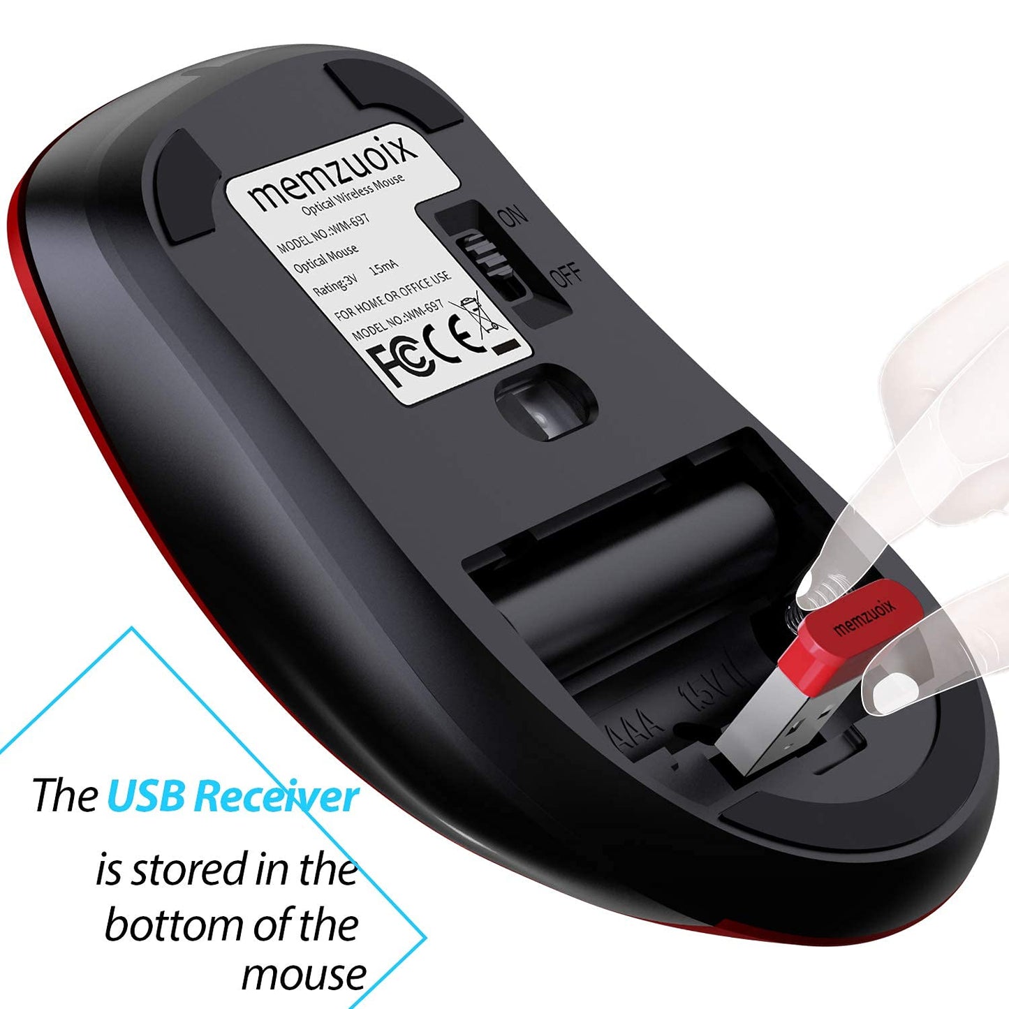 memzuoix 2.4G Wireless Mouse, 1400 DPI Mobile Optical Cordless Mouse with USB Receiver, Portable Computer Mice for Laptop, PC, Desktop, MacBook, 5 Buttons, Red