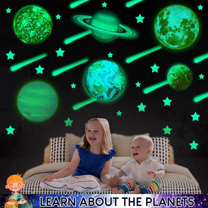 UNTOLD PLANETS 195+PCS Glow in The Dark Planets for Ceiling Decorations, Star Stickers Sun, Moon Pluto Wall Stickers for Kids, Boys Room Decor, Wall Decals Christmas Gift