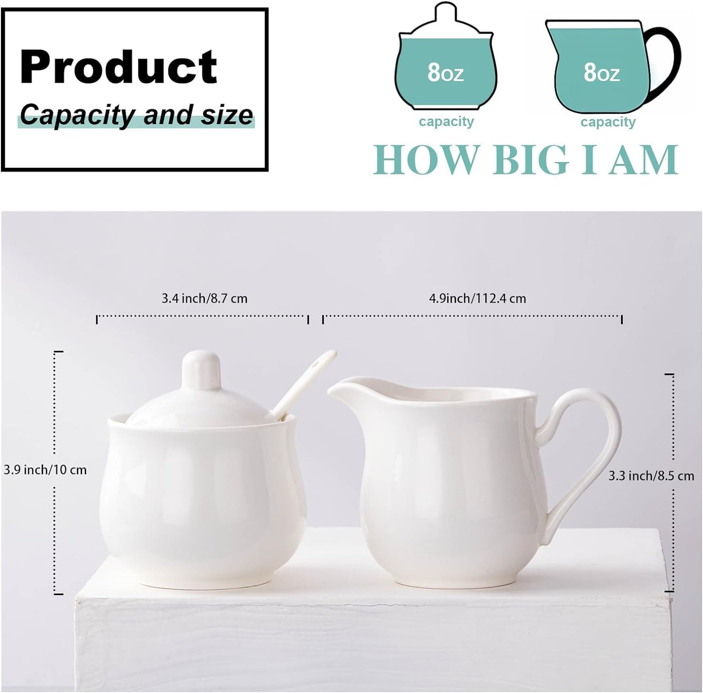 CHILDIKE Ceramic Sugar Bowl with Lid and Spoon, Ceramics Creamer with Handle, White 8 Ounces