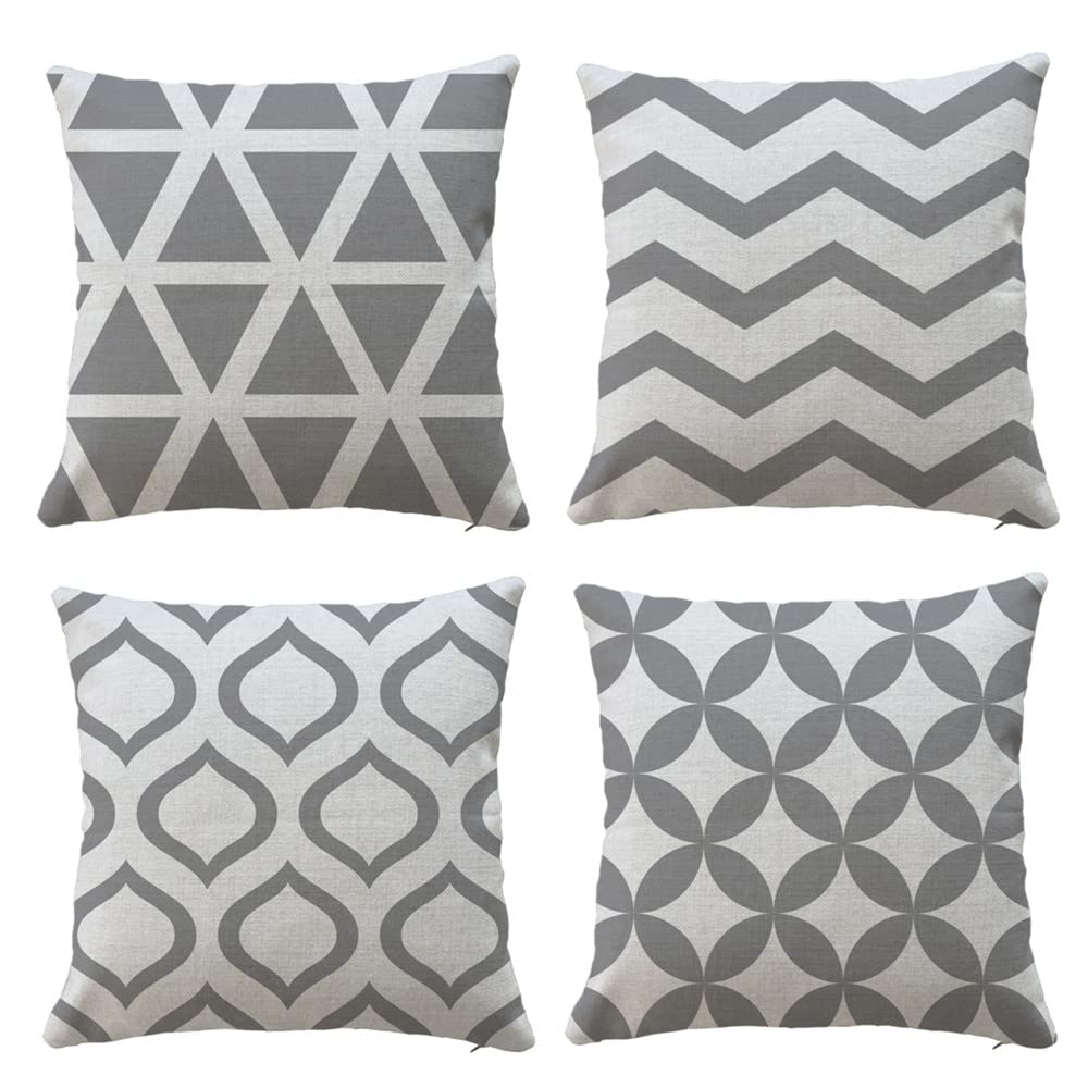 Hangood Waterproof Cushion Covers Outdoor Garden Geometry Set of 4pcs Throw Pillow Case Home Decorative Sofa Protectors Chair Living Room Grey 18"x18"