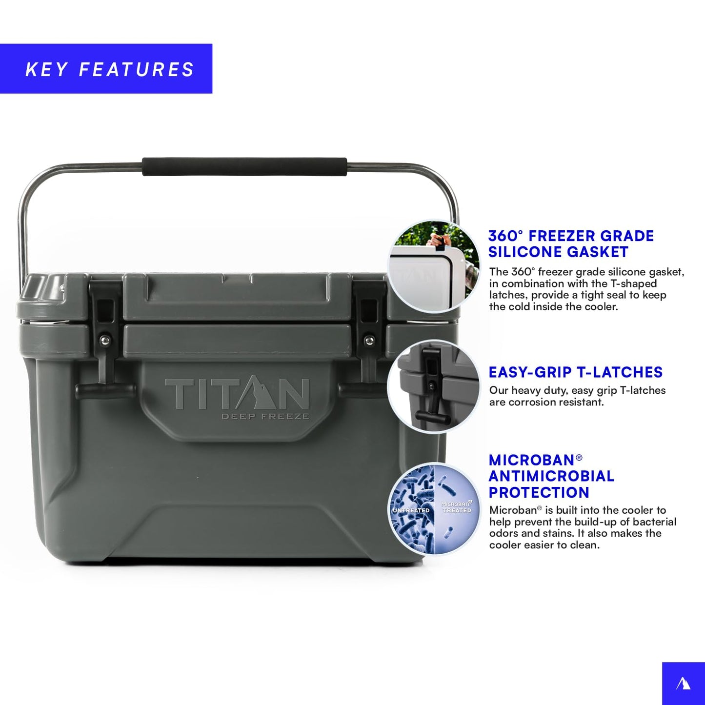 Titan Hard Ice Chest Cooler with Microban Protection - 20 Quarts (30 Can) Arctic Zone Cooler with Deep Freeze Insulation - Gray