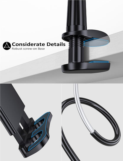Gooseneck Tablet Holder Stand for Bed: Tryone Adjustable Flexible Arm Tablets Mount Clamp on Table Compatible with iPad Air Mini | Galaxy Tabs | Kindle Fire | Switch or Other 4.7-10.5" Devices