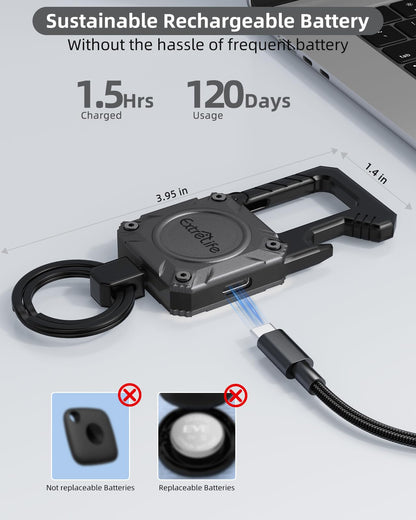 ExtreLife Keychain, Works with Apple Find My, Heavy Duty Keychain Bottle Opener, Carabiner Car Key Chains with Gps Tracker, Key Finder, Bluetooth Tracker, Rechargeable, Space Gray