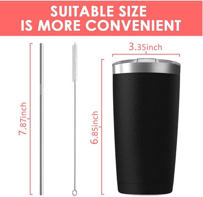 Deitybless 25 pack 20 oz Stainless Steel Insulated Tumbler with Straw and Lid, Double Wall Travel Coffee Mug Vacuum Insulated Bulk Tumbler, Suitable for Vehicle Cup Holders Black