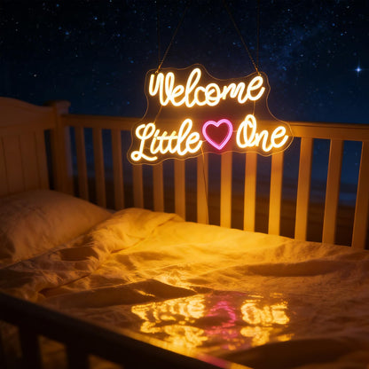"Welcome Little One" Heartwarming Nursery Light, Gentle Joyful LED Wall Art for Baby's Room, Shower Gift, New Parent's Home/Family Entryway, Dimmable USB, Sweet Arrival Gift for Newborns & Families