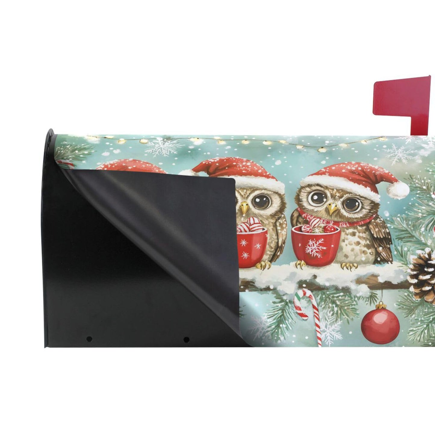 ALAZA Winter Owls with Santa Hat Snowflake Snow Magnetic Mailbox Cover Christmas MailWraps Garden Yard Home Decor for Outside Oversized-25.5" x20.8"