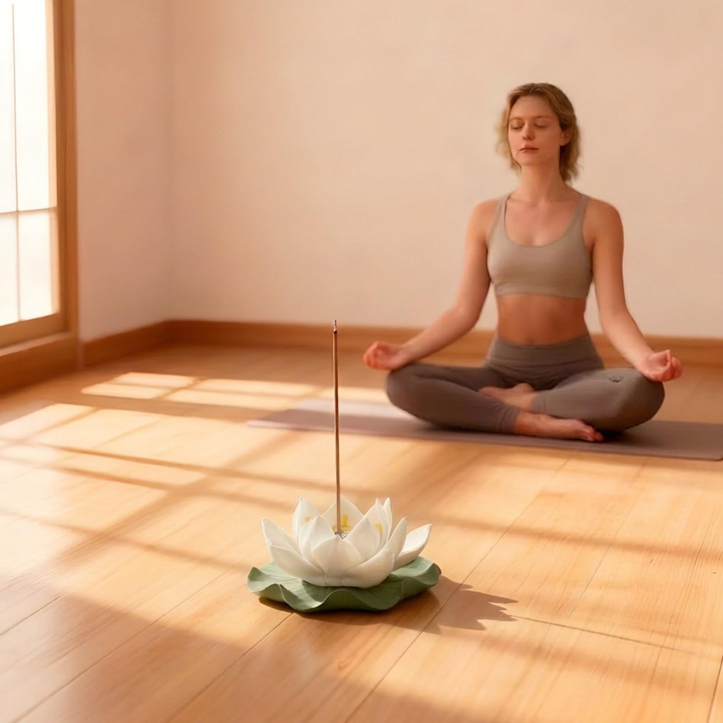 Lotus Incense Holder for Mosquitos - White Ceramic Bloom with Leaf Tray, Aromatherapy Decor, Meditation Gift Set, Zen Home Office Desk Altar Decor (Handmade, Ash Catcher, Unique Holiday Present)
