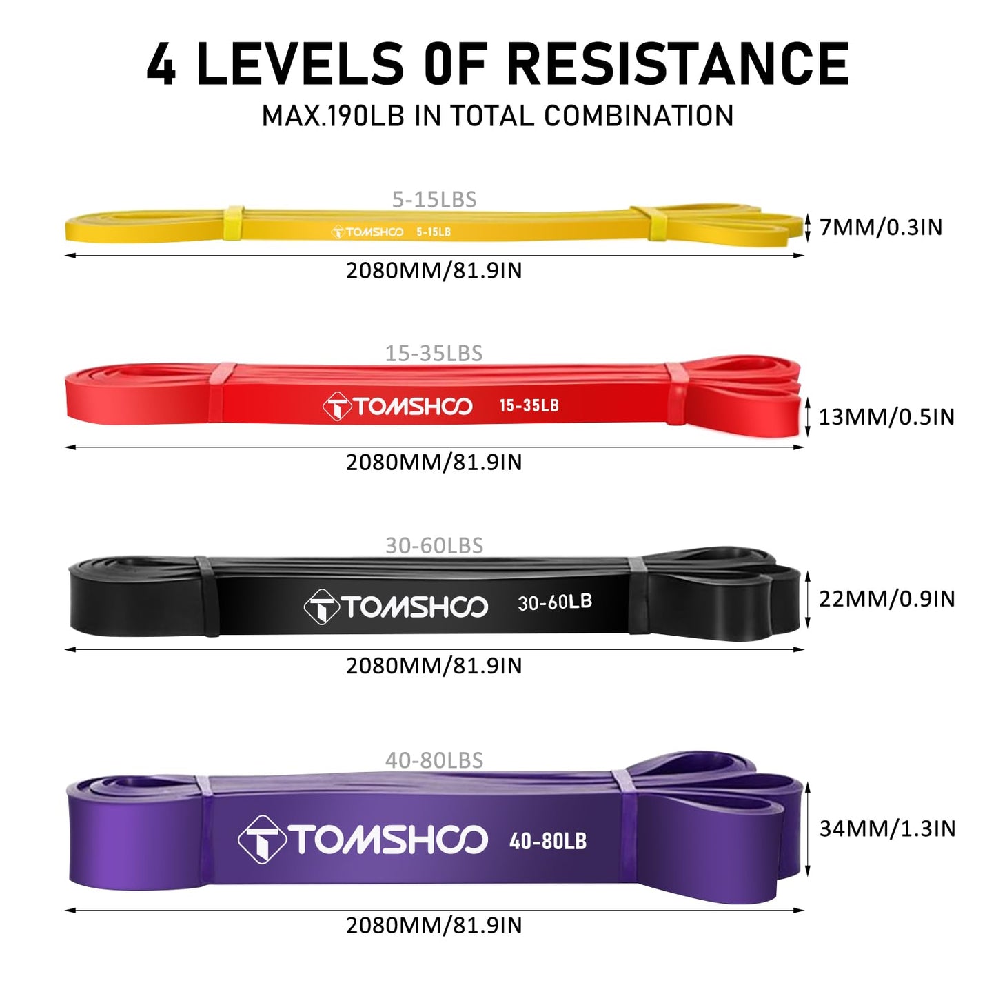 TOMSHOO Resistance Bands Set, Fitness Exercise Workout Bands with Storage Bag, Door Anchor, Pull Up Assistance Straps for Working Out, Body Stretching, Physical Therapy, More