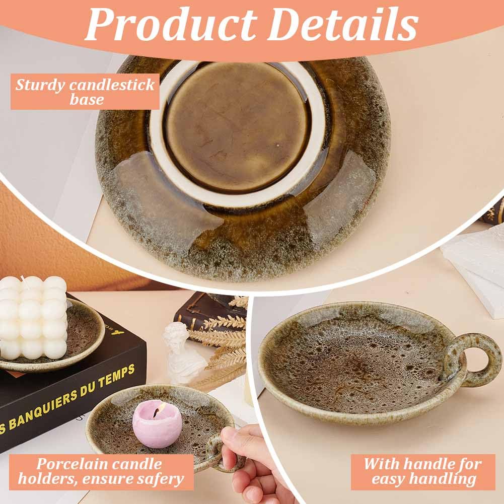 OLYCRAFT 2Pc Porcelain Plate Candle Holder for Wedding Home Incense Decor