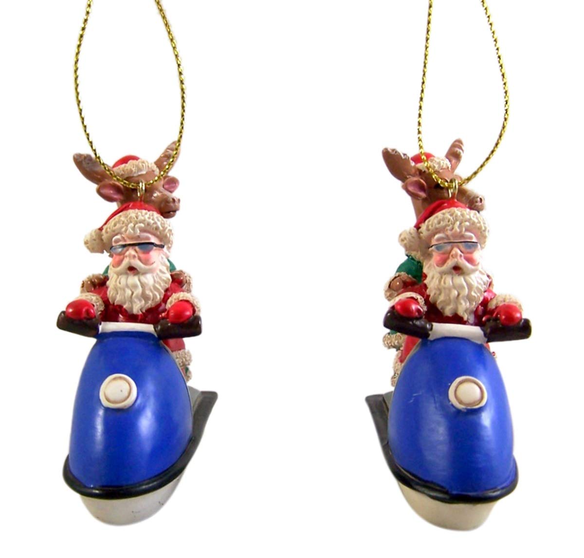 Chesapeake Bay Santa and Reindeer Riding Jet Ski Ornament Set of 2