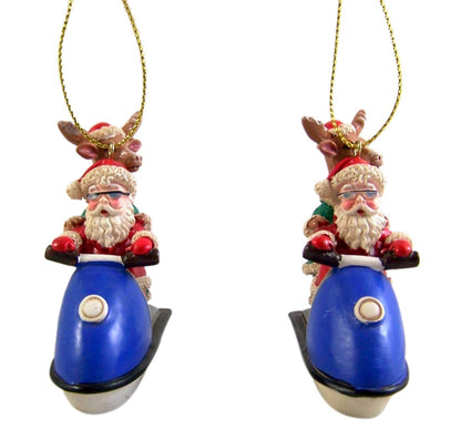 Chesapeake Bay Santa and Reindeer Riding Jet Ski Ornament Set of 2