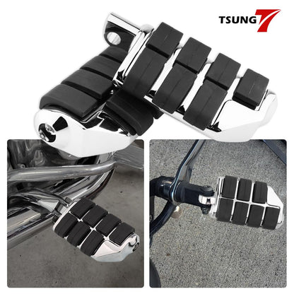 TSUNG Motorcycle Foot Pegs – Male Mount Rider/Passenger Footrests, Wide Higway Foot Rest Pedal Fit for Most V-Twin, Cruiser & Touring Motorcycles (Chrome)