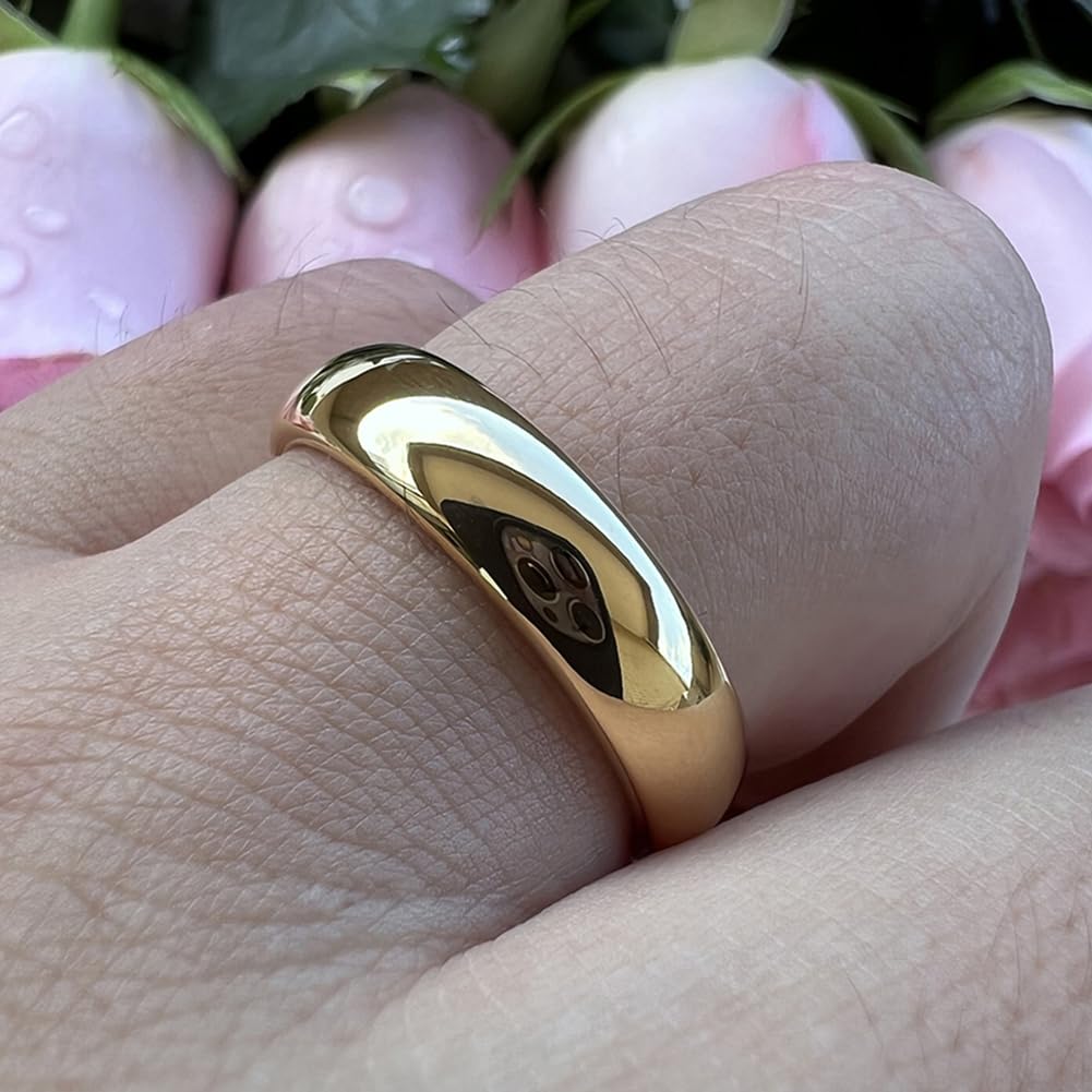 TUTISS 5mm Gold Tungsten Rings for Men Women Engagement Wedding Bands Domed Polished Comfort Fit Size 11