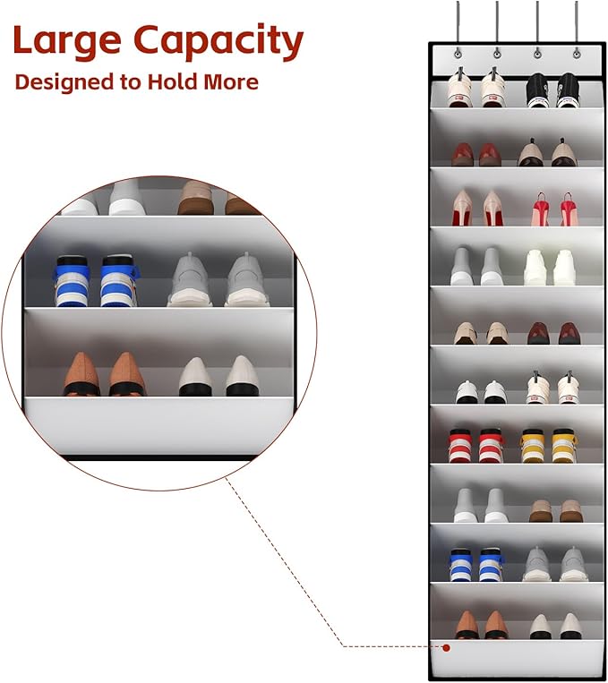 KEEPJOY 10 Tiers White Over Door Shoe Organizer Storage, Hanging Shoe Holder