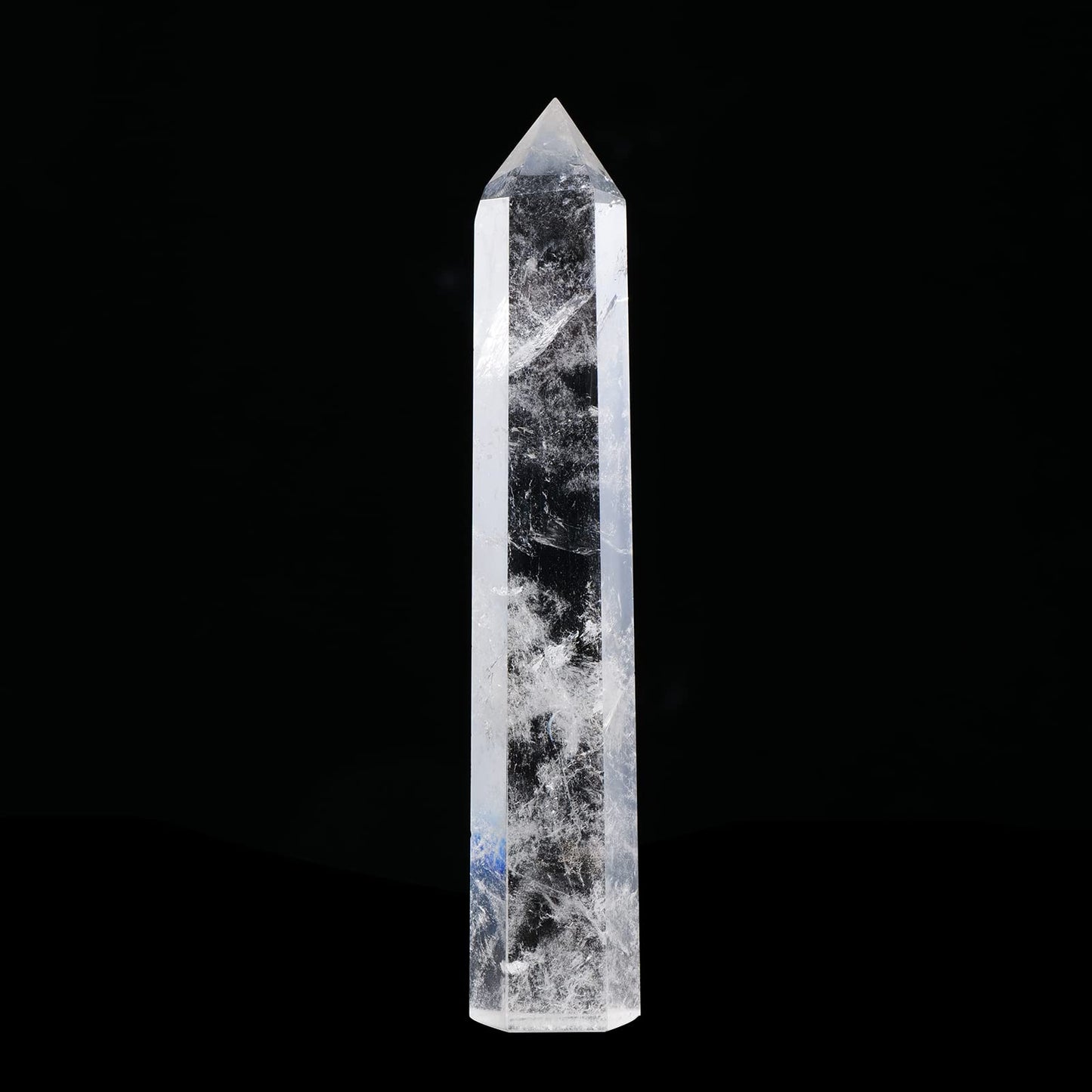 Apengshi Large Clear Quartz Natural Healing Crystal Tower 5.9"-6.3" 6 Faceted Single Point Chakra Crystal Wand Energy Meditation Stone Home Decor Collection Gift