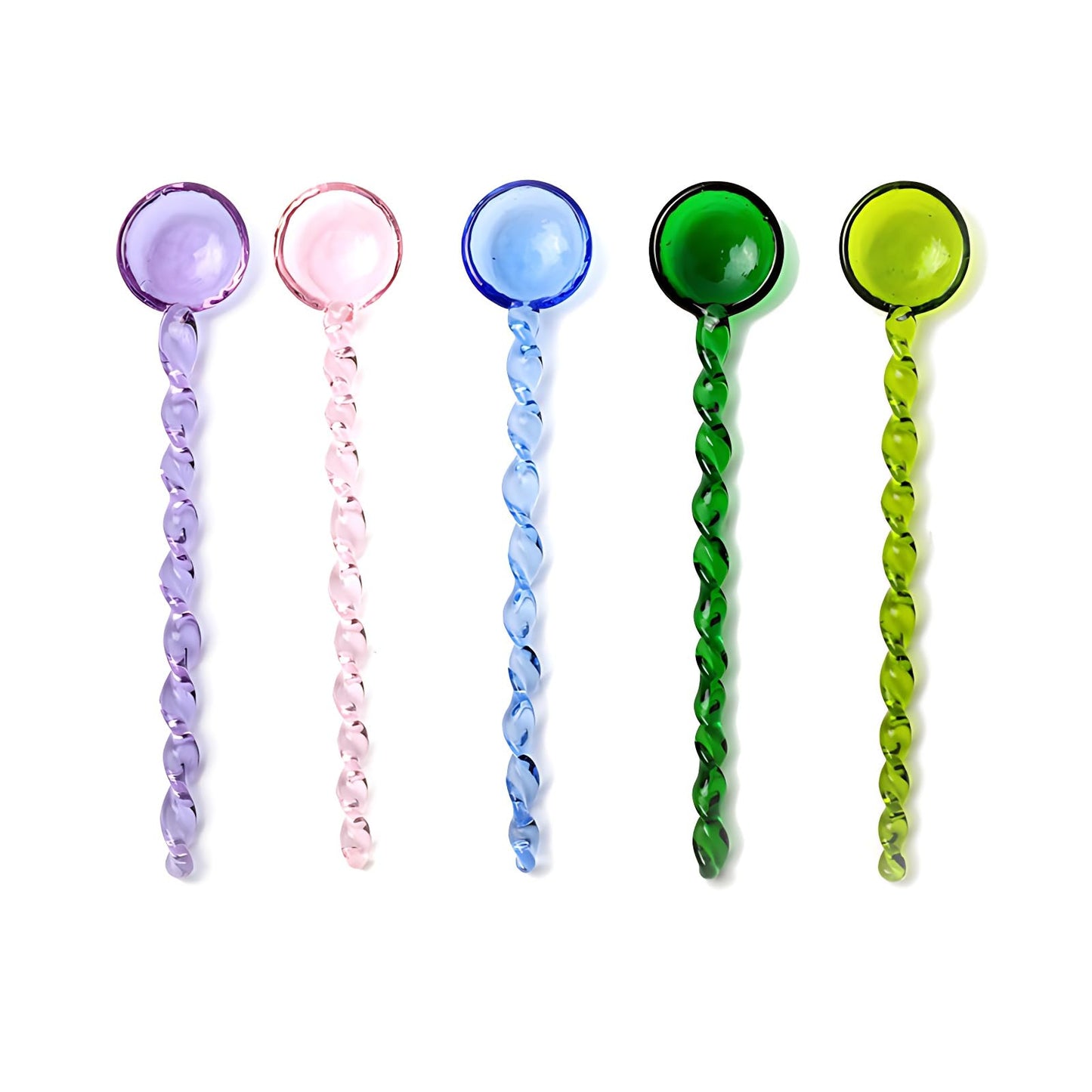 Turbokey 5 Pieces Glass Stirring Spoons Clear Crystal Coffee Cocktail Mixing Spoons with Spiral Handle Salt Sugar Ice Cream Yogurt Jam Dessert Scoop Swizzle Stick for Bar Cafe Party (5 Color)