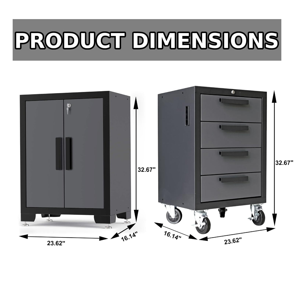Torin 12 Piece Garage Storage Cabinet Set: Workshop Tool Organizer Chest with Lockers, Shelves and Wood Workbench, Black/Grey