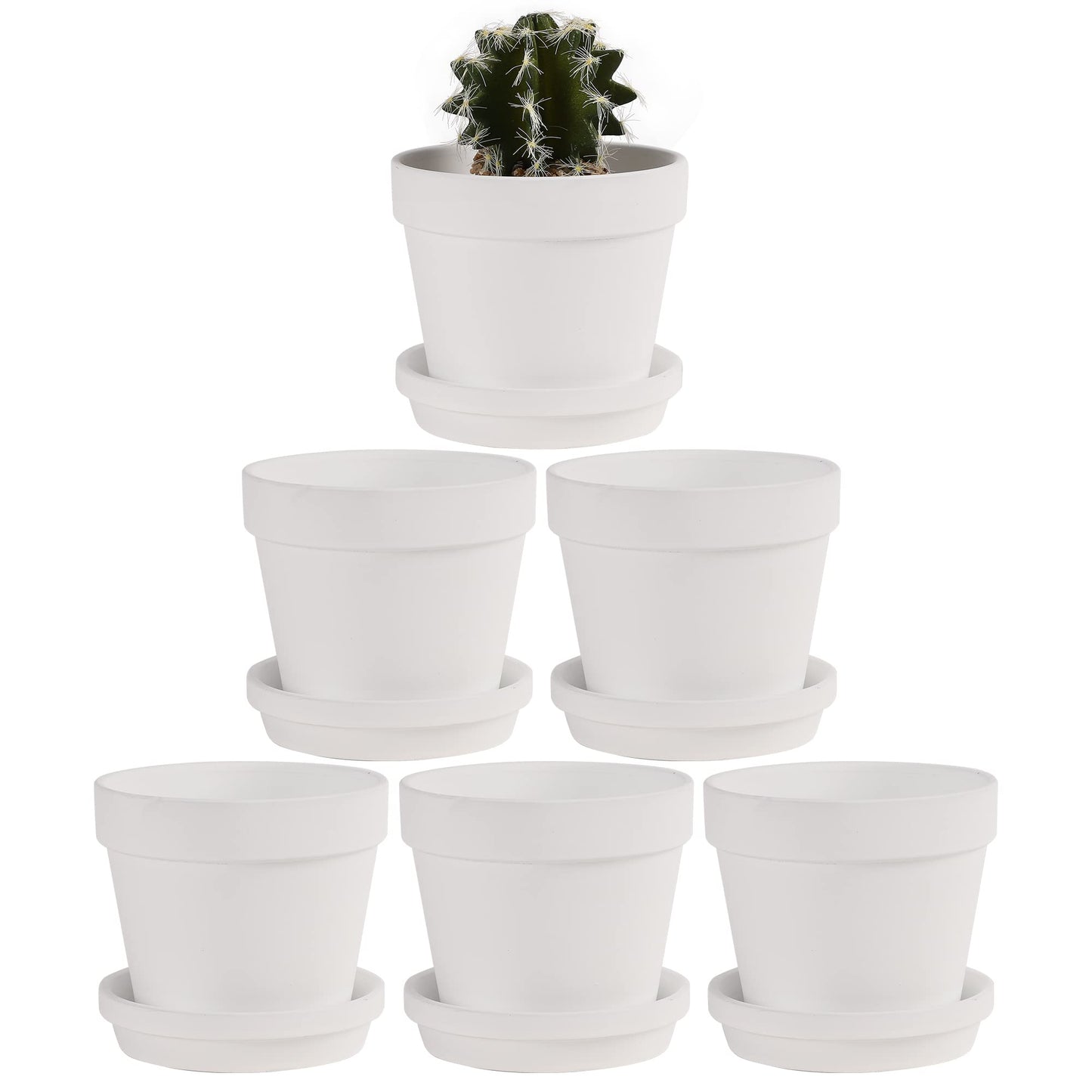 Yishang Terra Cotta Pots with Saucer/Ceramic Tray, 6-Pack Large Terracotta Pots 4.6'' Clay Ceramic Planters for Succulent, Cactus, Flower Plants, Crafts (White)