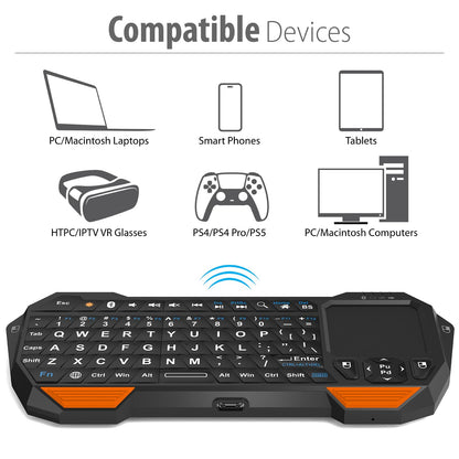 Fosmon Mini Bluetooth Keyboard (QWERTY Keypad), Wireless Portable with Touchpad, Compatible with Apple TV, Amazon Fire Stick, PS4, PS4 Pro, PS5, HTPC/IPTV, VR Glasses, Smartphones