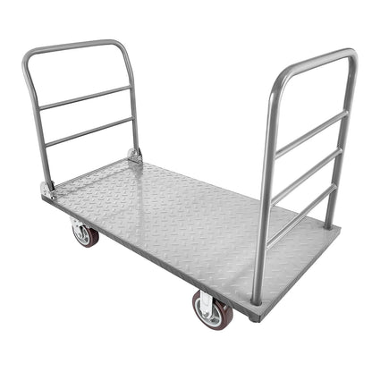 VEVOR 2 in 1Platform Truck, 2650 LBS Heavy Duty Flatbed Cart Dolly with Detachable Rear Guardrail and Swivel Wheels, Foldable Hand Push Truck Cart for Groceries, Garage, Warehouse (48"×24")