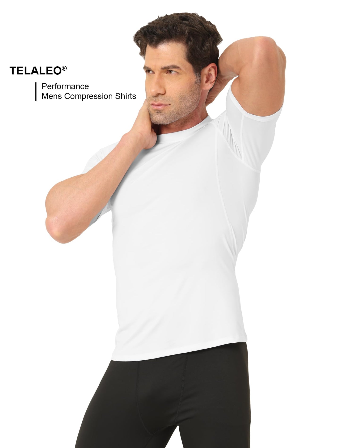 TELALEO 6 Pack Men's Compression Shirt Short Sleeve Athletic Baselayer Sports T Shirts Workout Tops for Men Black White L