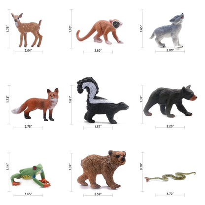SIENON 18Pcs Forest Animals Figures Toys, Baby Woodland Animals Figurines, Miniature Animals Toys with Owl Hedgehog Fox Squirrels Bear Deer Wolf for Woodland Theme Cake Cupcake Toppers