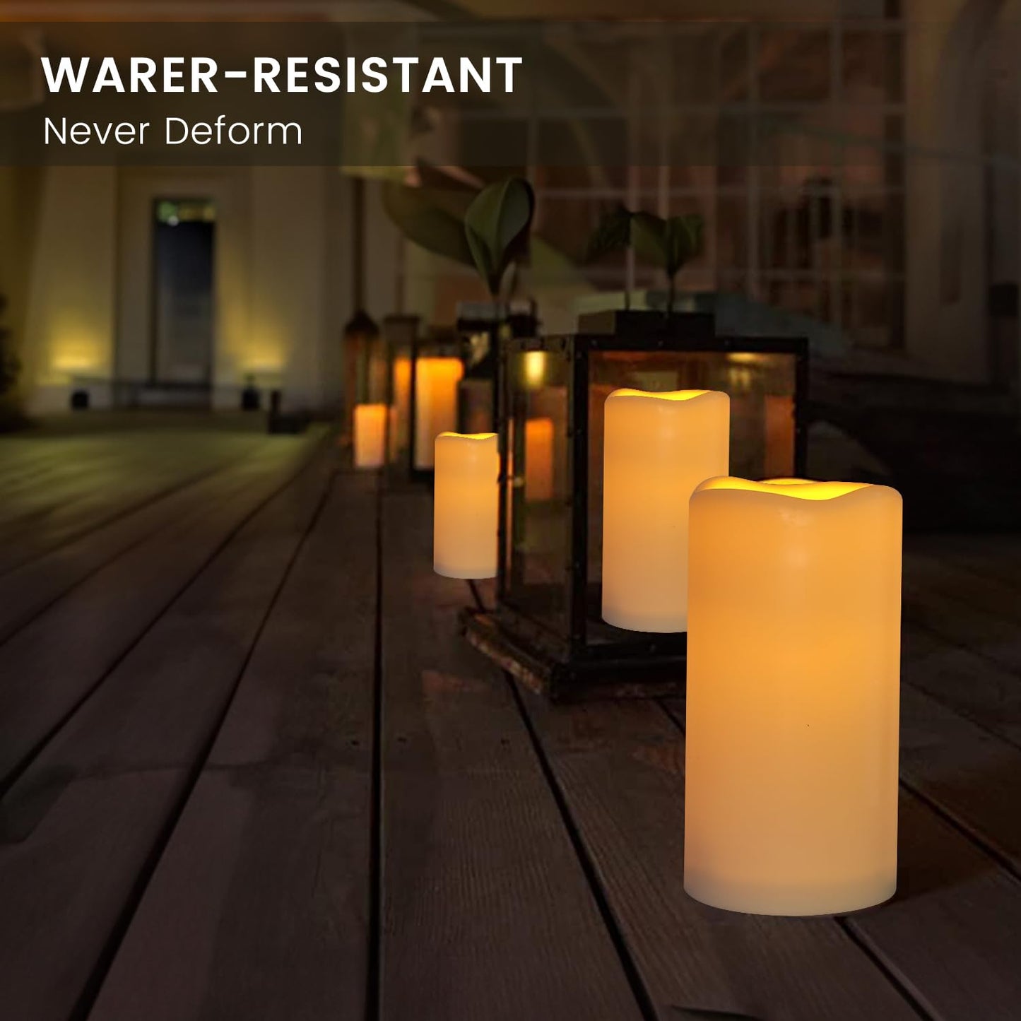 xiangpeng Flickering Flameless LED Candles with 10-Key Remote & Timer, Waterproof Outdoor Indoor f Battery Operated Candles for Home/Wedding/Festival Décor Set of 2 (D3 x H5.5) Ivory