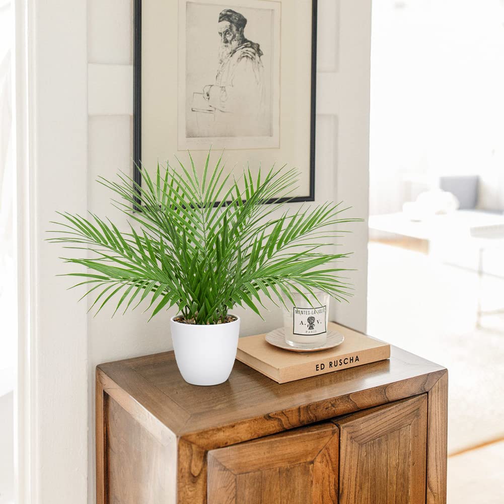 Briful Fake Plant 15’’ Artificial Palm Plant in White Pot Real Touch Faux Tropical Palm Tree Houseplant for Home Indoor Living Room Tabletop Balcony Decorations