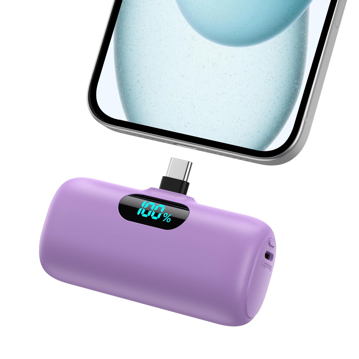 Mini Portable Charger USB C Power Bank,Upgraded 5000mAh PD Fast Charging Battery Pack Built-in USB-C Connector,LCD Display,Compatible with iPhone16,16 Plus,16Pro/Max/15,iPad Pro/Air,Android Phone etc
