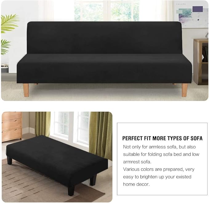 H.VERSAILTEX Velvet Futon Cover Armless Sofa Covers Sofa Bed Covers Stretch