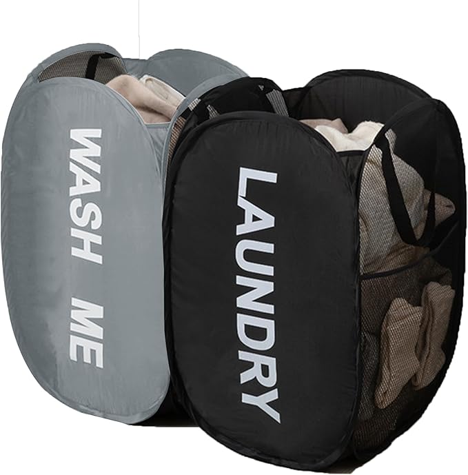 Collapsible Mesh Pop Up Laundry Hamper 2Pack Foldable Laundry Basket